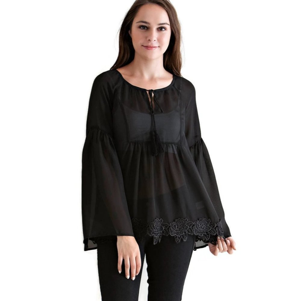 Entro Lace, Bell & Tassel Tunic, Black